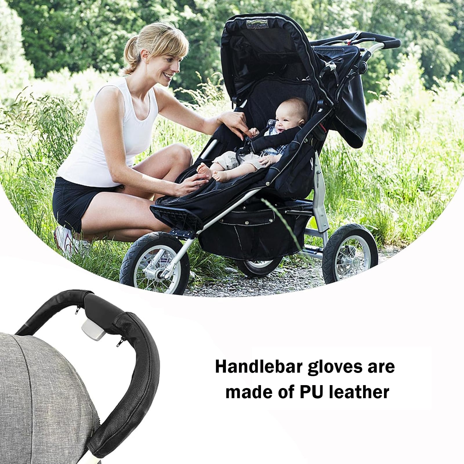 2 Stück Kinderwagen Griffbezug Baby Kinderwagen Griff Abdeckung Schwarz Universal Griff Staubdicht Pu Leder Buggy Zubehör Hand Schutz bequem und Universal Kinderwagen Schutzhüllen mit Reißverschluss