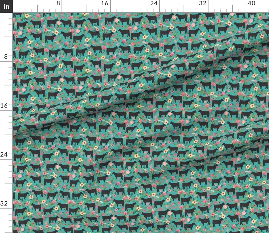 Spoonflower Fabric - Show Steer, Floral, Cows, Farm Animal, Barn, Turquoise, Cow, Florals, Printed on Petal Signature Cotton Fabric by The Yard - Sewing Quilting Apparel Crafts Decor