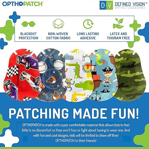 Miniatura 5 de OPTHOPATCH Defined Vision - Parches de ojos para niños, diseño divertido de niños Serie I  90 + 10 vendas adhesivas de algodón hipoalergénico sin