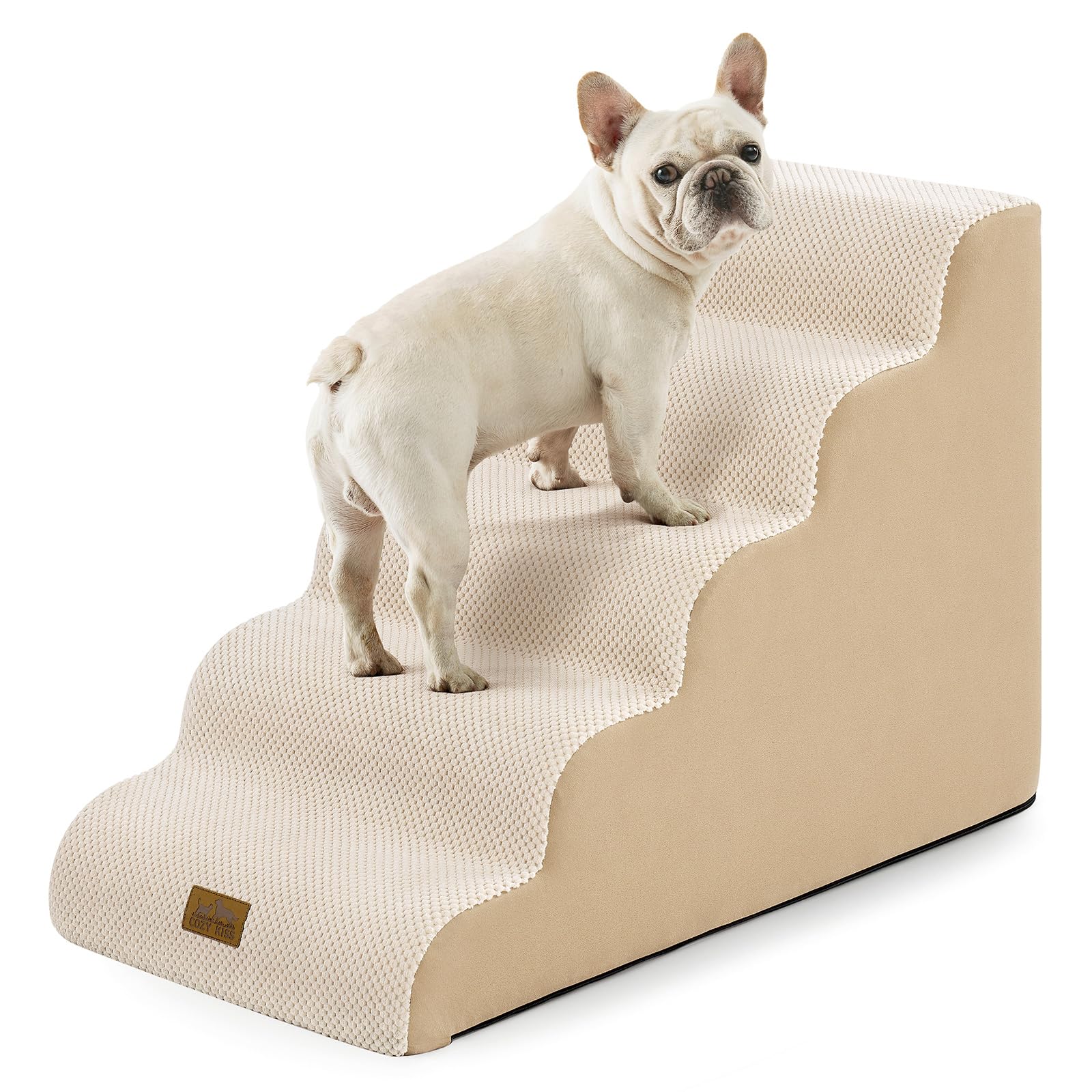COZY KISS Wide Dog Stairs 19.7" Width, Pet Step for Small Medium/Large Dog, Puppy or Cat, Pet Ramp for High Bed or Car, High Density Foam Ladder,