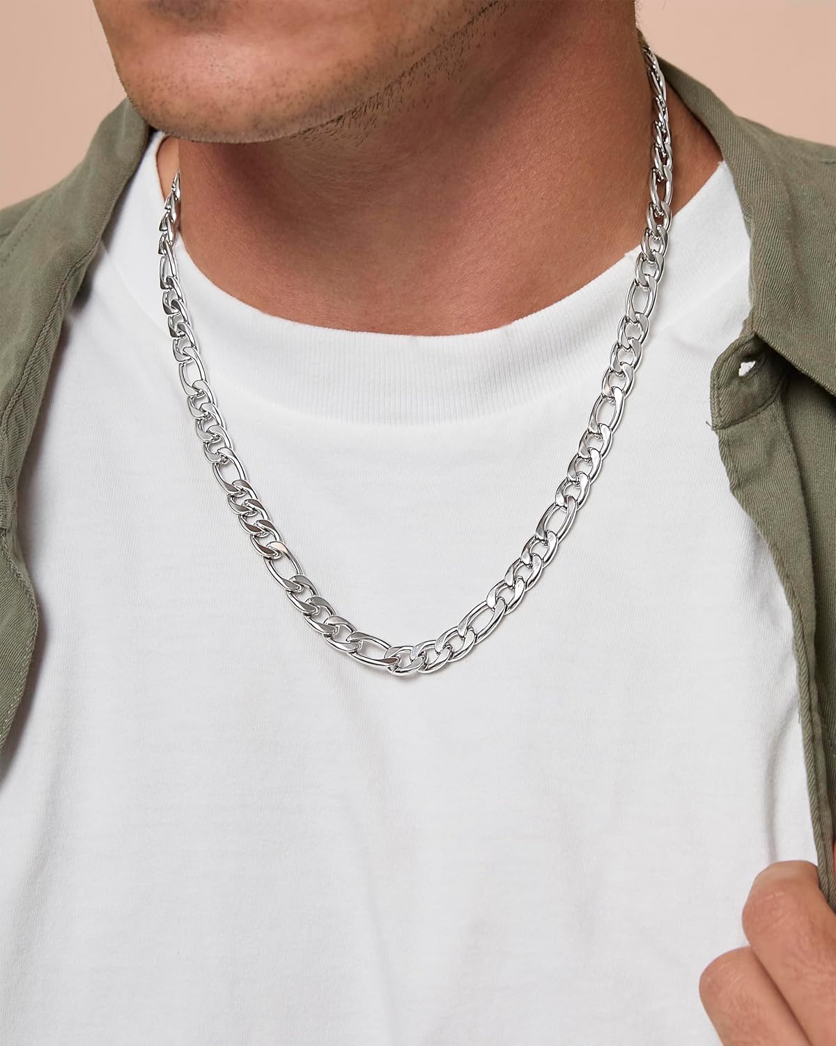 Lucky Brand 22" Figaro Chain and Bracelet Set for Men, Stainless Steel Mens Jewelry Set