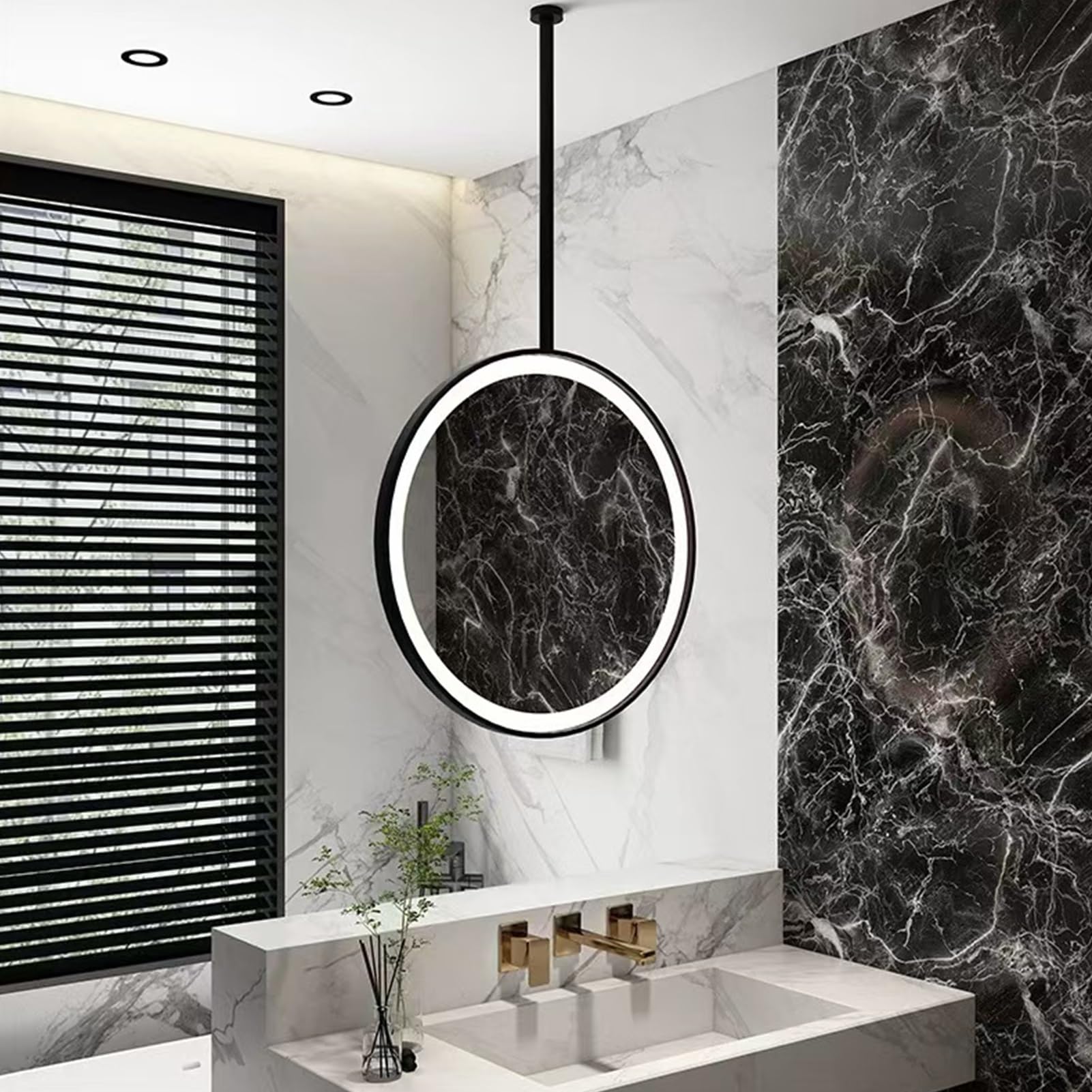Miroir rond LED 70cm à suspendre pour illuminer une entrée moderne