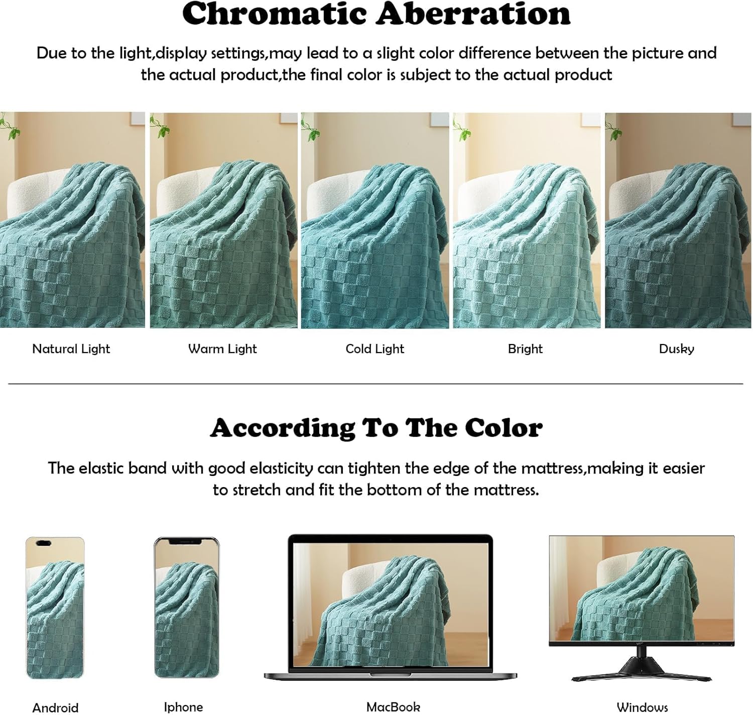 NEWCOSPLAY Super Soft Throw Blanket Light Teal Premium Silky Flannel Fleece 3D Checkered Lightweight Bed Blanket All Season Use (Light Teal Checkered, Throw(50"x70")) - Image 6