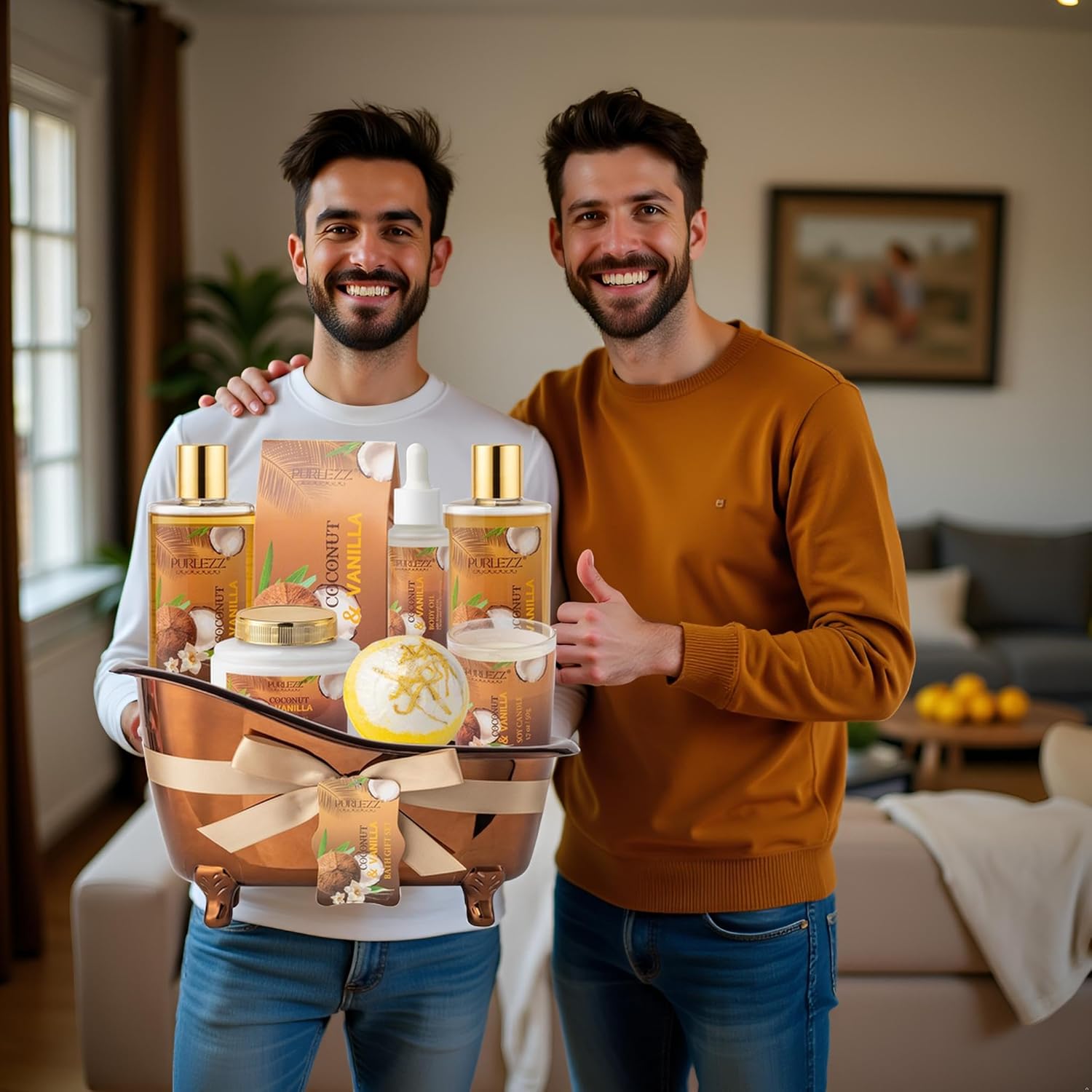 Spa Gift Basket for Women, Coconut & Vanilla Luxury Home Spa Kit, 8pcs Bath Gift Set, Birthday Gift for Women Unique with Bath Bombs, Scented Candle, Body Lotion, Spa Bath Sets for men Gift - Image 4