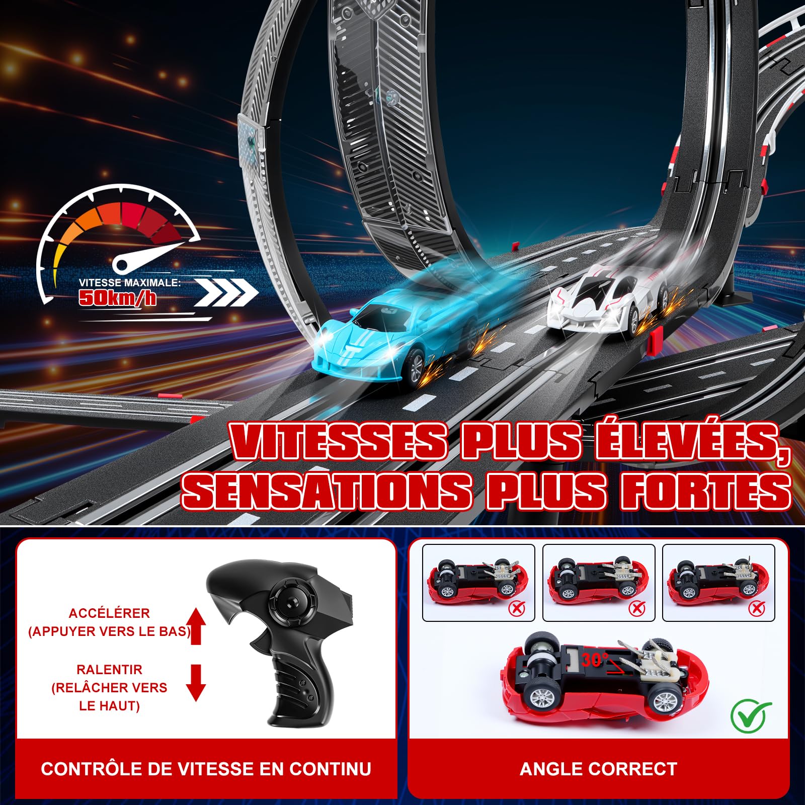 Circuit Voiture Electrique Lumineuse 1:64 Piste - 4 LED Voitures