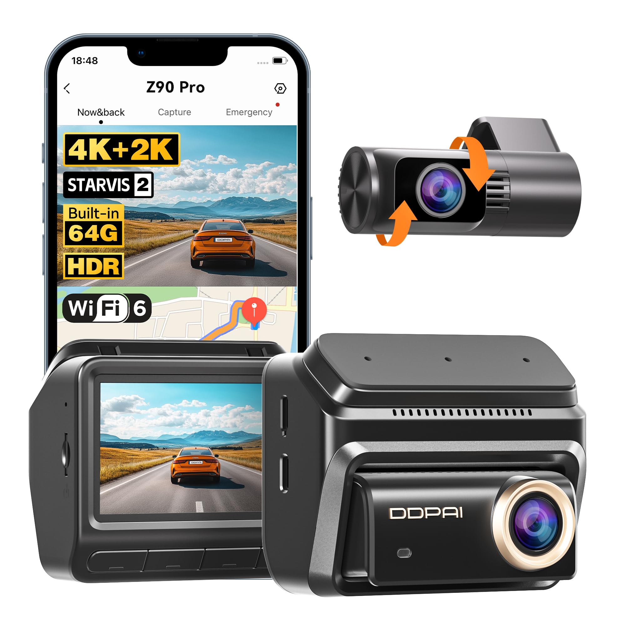 DDPAI Z90 Pro Dashcam 4K+2K, Double STARVIS 2 (IMX678 & SC431AI), 64GB eMMC, Vision Nocturne + Anti-Scintillement, Autoroute 3K/60fps, GPS/ADAS, 5G Wi-FI, 4G LTE, Surveillance de stationnement 24h