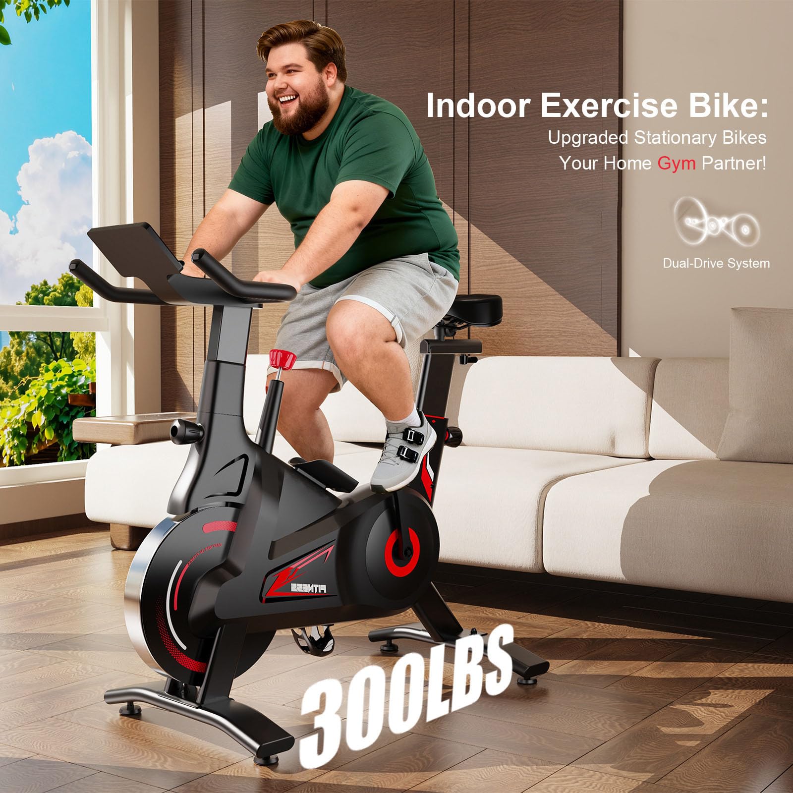 Bluearth Self-Powered Heimtrainer Fahrrad, leise Magnetischem Widerstand,max. 150KG , verstellbarer Widerstand & Smart-App mit Immersivem Erlebnis, Schlichtes Schwarz