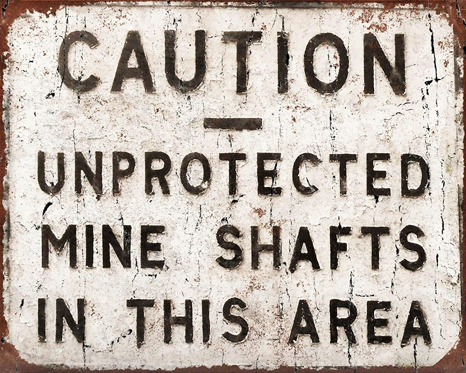 Caution Unprotected Mine Shafts Coal Miner Tin Metal Plaque Wall Sign Backyard Decor Clearance Barbeque Restaurant And Patio For Home Yard Front Door Decoration 12x8 Inch Multicolor