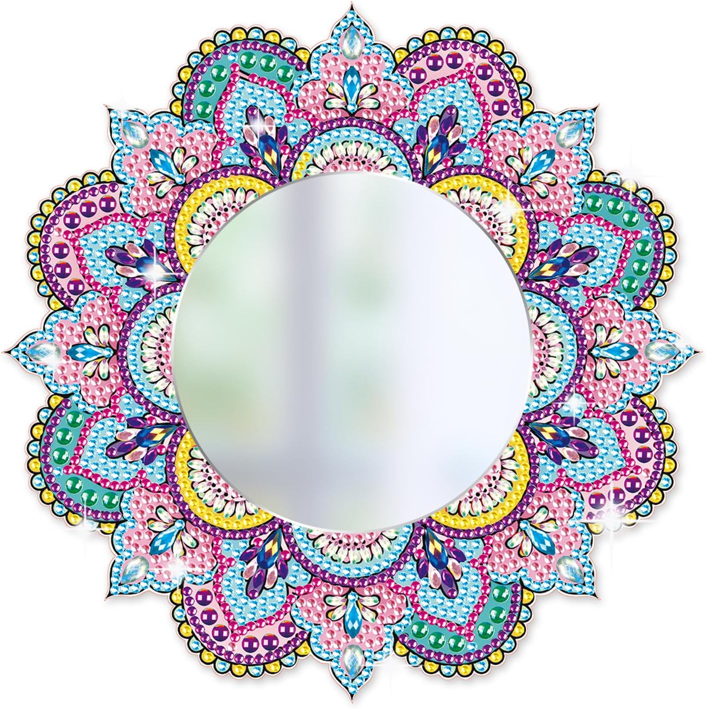 DIY Diamond Painting Mirror for Adults DIY Special Shaped Crystal Diamond Painting Kit Mandala Mirror Makeup Mirror Christmas Halloween Birthday Gifts Art Crafts Home Decor (Pink-Blue)
