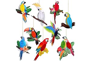 9 Pieces Jungle VBS Decorations, Tropical Birds Honeycomb Paper Cutouts