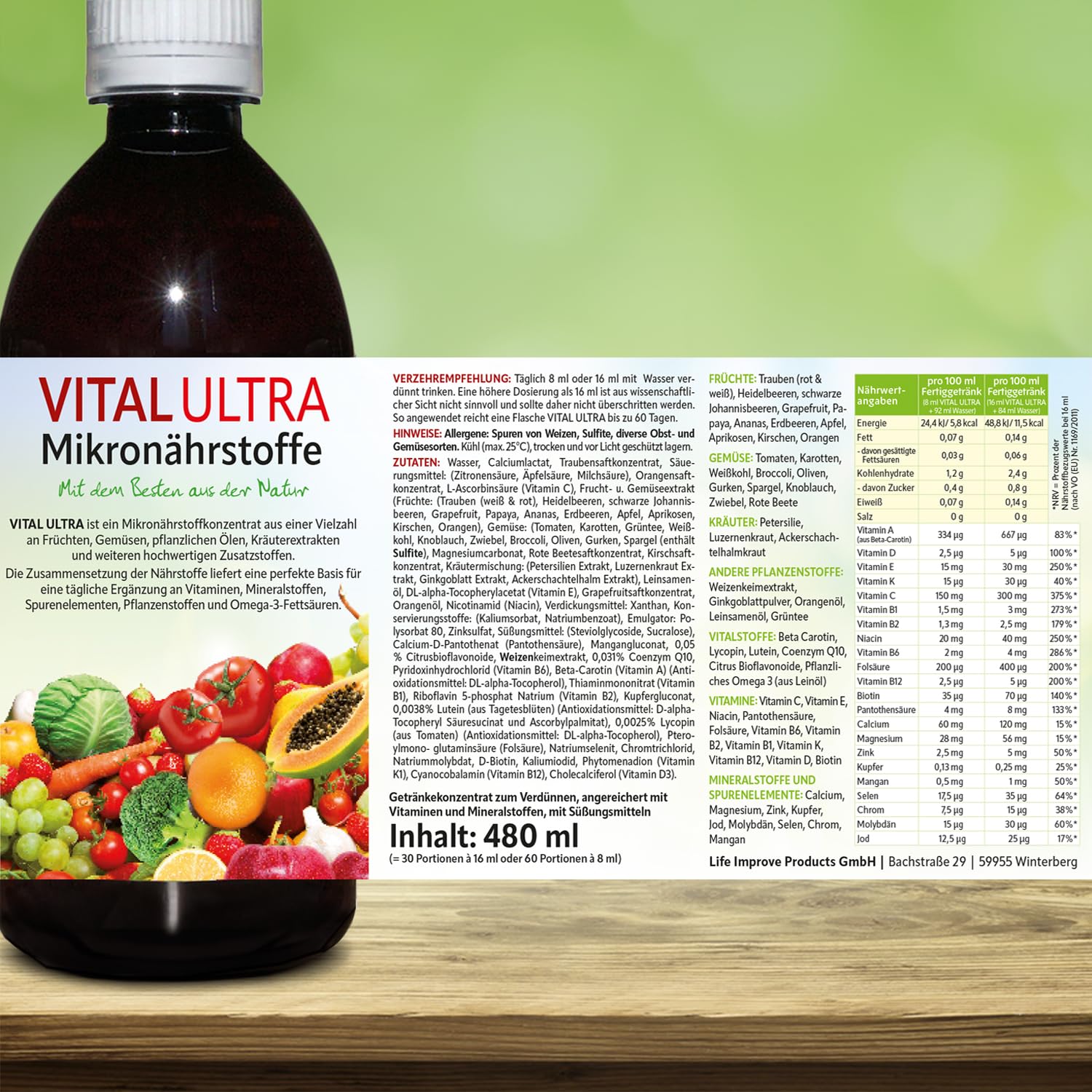 Vital Ultra Mikronährstoffe, Darm-Symbiotika, EAA 9+³ Aminosäuren-Komplex | Vitamine, Mineralien, Spurenelemente, Pflanzenstoffe, 23 Bakterienstämme (Lactobacillus & Bifidobakterien) und 12 Aminosäuren