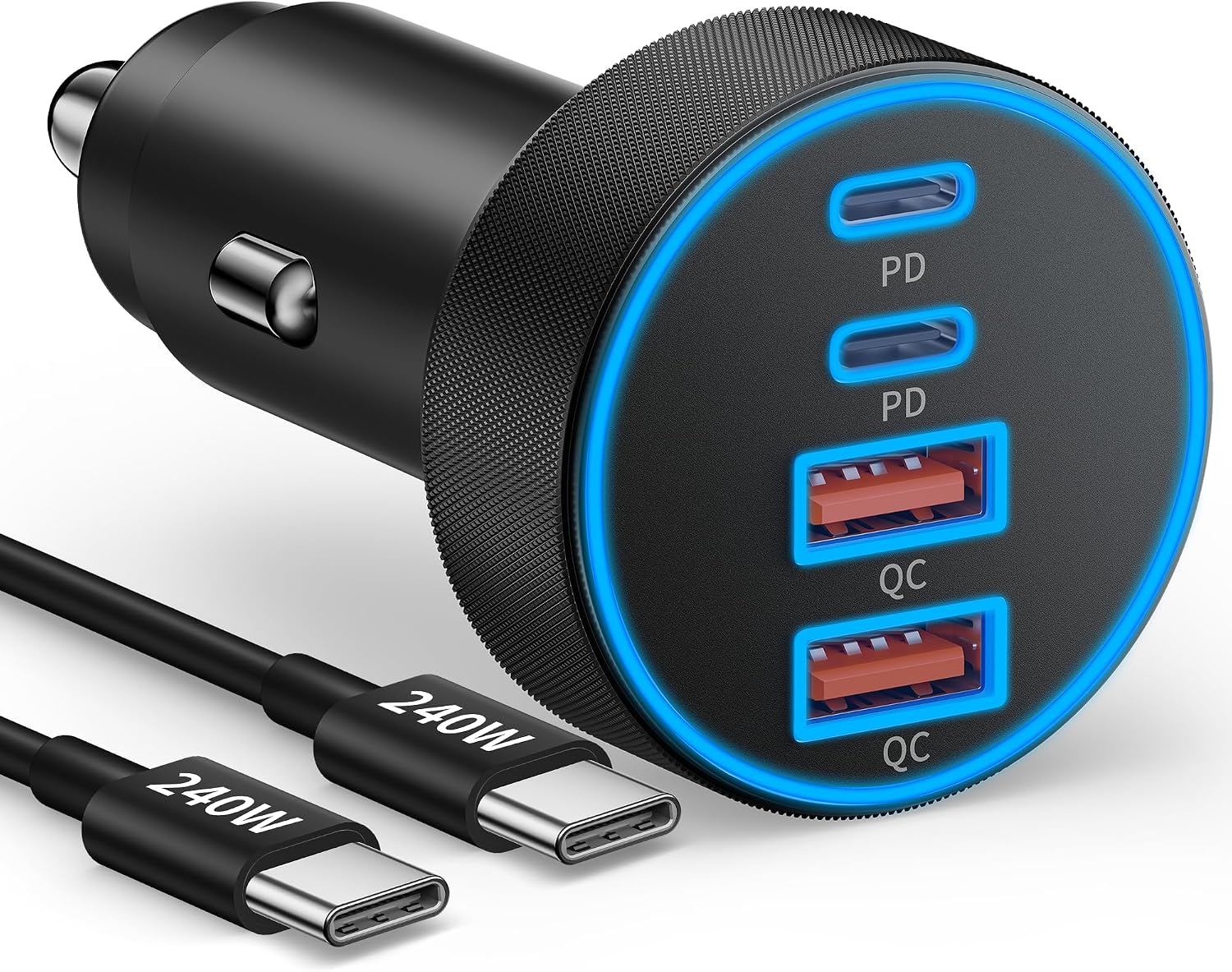 WIDAQUO 90W 4-Port USB C Car Charger with 240W Cable - Fast Charge Samsung S25/S24/S23 Ultra, iPhone 16, Android