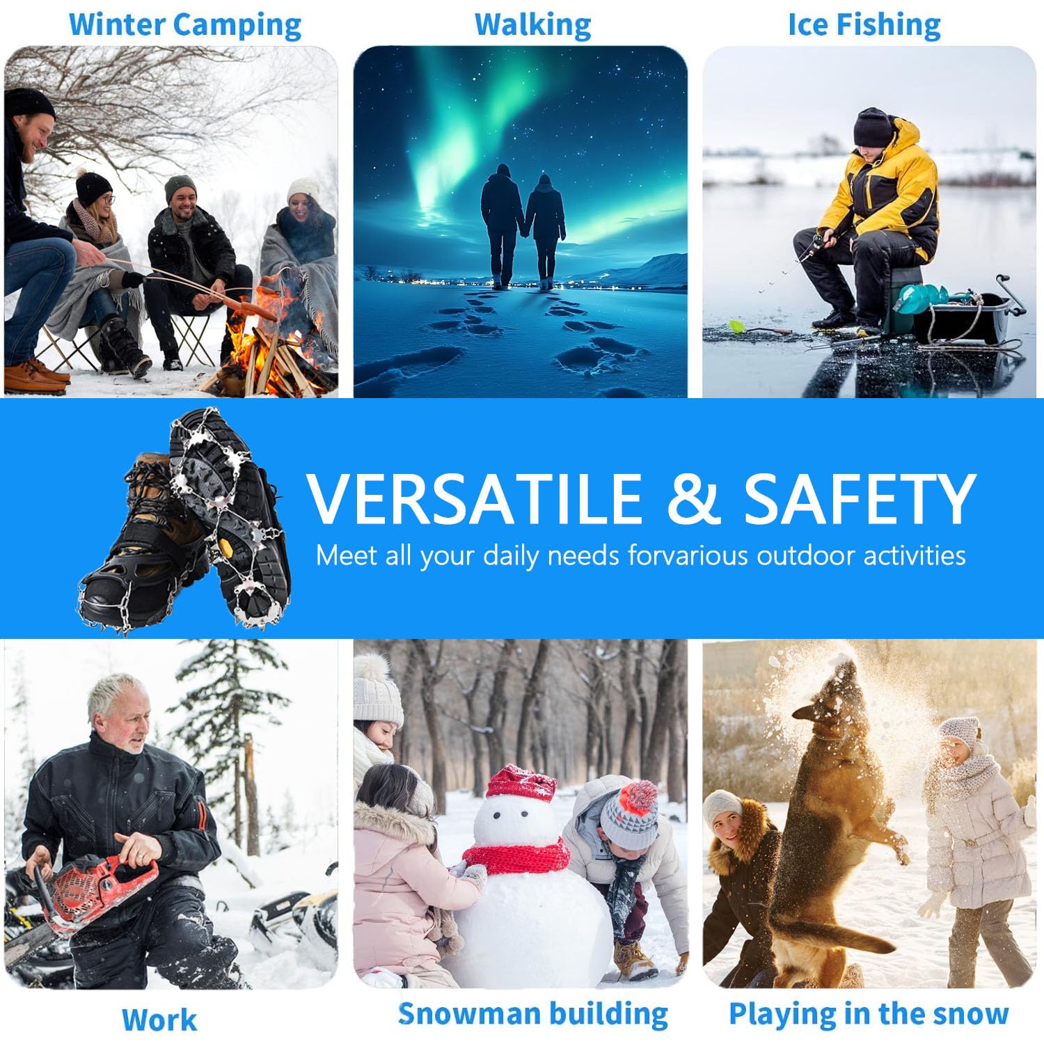 KEELYY Steigeisen für Wanderschuhe, Steigeisen für Bergschuhe mit19 Schuhspikes, Verdickte Schuhkrallen aus Edelstahl, Traktion mit Anti-Rutsch, für Walking, Joggen, Klettern und Wandern