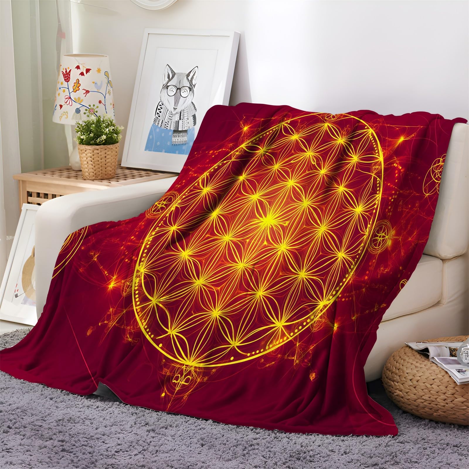 XCQHZYQ Wohndecke rote Blume des Lebens 130x150 cm Kuscheldecke Flauschig Decke Fleecedecke Falten beständig Kuschelige Atmungsaktive Decken für Bett