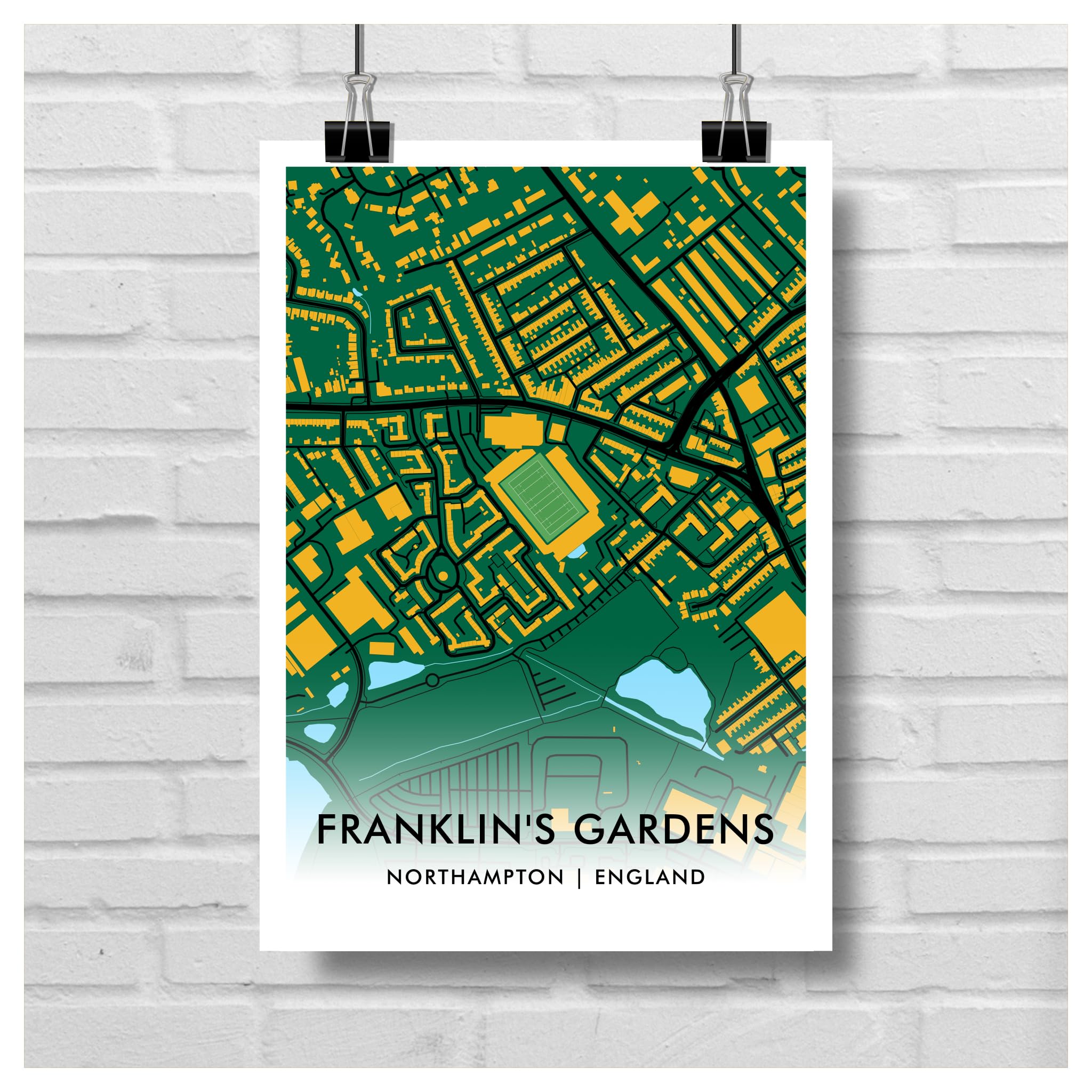 GroundDesigns NORTHAMPTON SAINTS Rugby Union Gift FRANKLIN'S GARDENS Stadium Art Unframed A3 Print NRFC, Green - Image 2