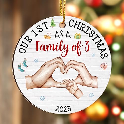 Miniatura 3 de Gossby Adorno de Navidad de familia de 3 2023  Nuestra primera Navidad como familia de 3  Recuerdo familiar de Navidad  Regalo de Navidad para el