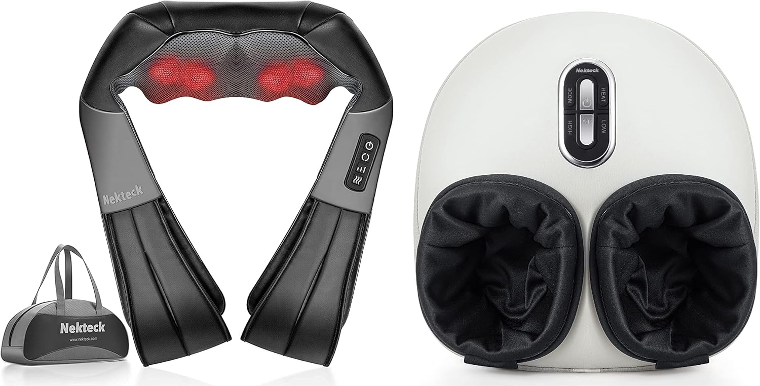 Nekteck Shiatsu Neck and Back Massager and Foot Massager Machine with Soothing Heat, Deep Kneading Therapy Relax for Home or Office