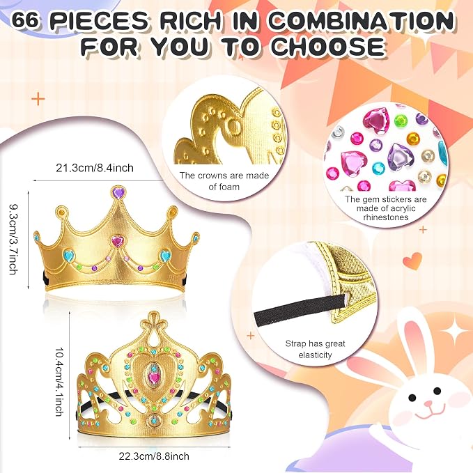 Tiara Princesa de Espuma para Niñas, DIY 66 Piezas Dorado miniatura 2