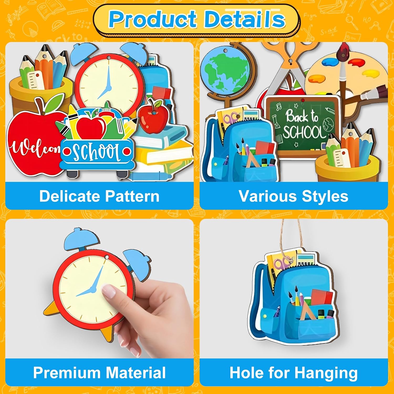 VinTS 30 Pcs Back to School Wooden Ornaments Wooden Christmas Tree Decorations Apple Bus Book Bag Hanging Ornaments for First Day of School Teacher Appreciation Gifts Student Party