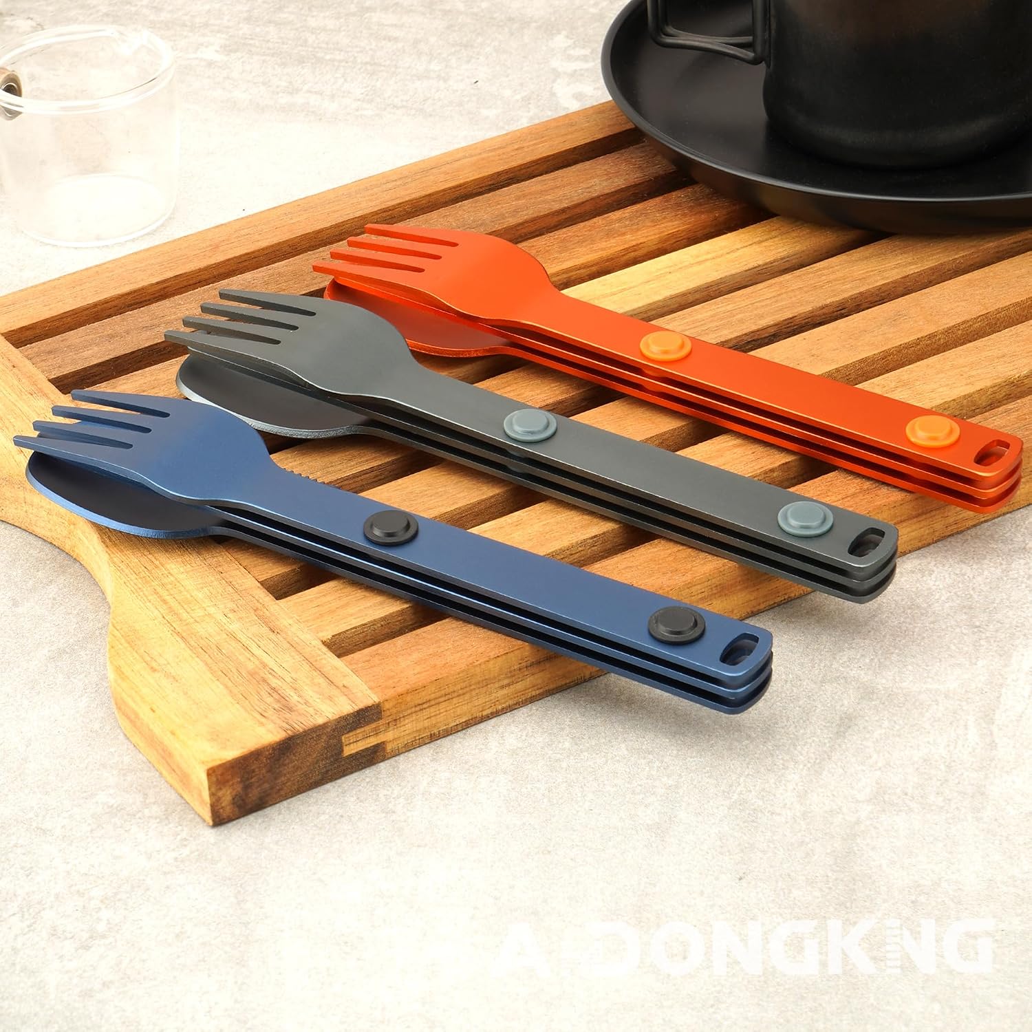 Magnetic Camping Utensil Set, Travel Cutlery Set, Knife, Fork & Spoon, Flatware Utensils for Camping, Cooking, and Outdoor Dining, 3-Pack, Blue