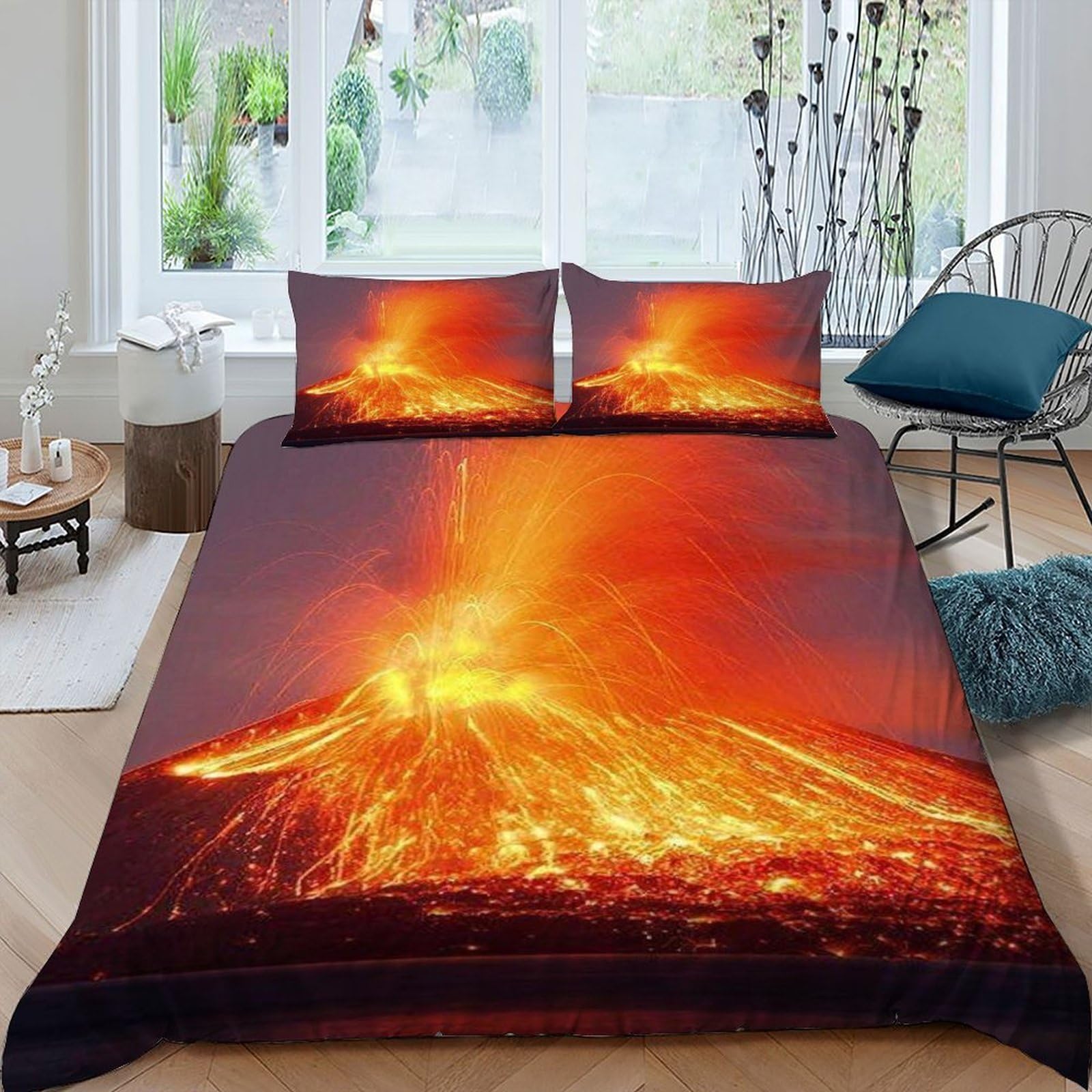 Housse de couette lave volcanique 220x240 lit adulte et enfant motif gothique 3D