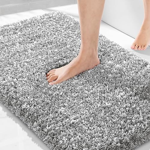 Miniatura 24 de Yimobra Alfombras de baño para baño, 32 x 20 pulgadas, ultra suaves y absorbentes de agua, alfombras de ducha de felpa antideslizantes, tapetes Gris