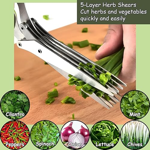Miniatura 5 de Juego de tijeras de cocina  Tijeras de 5 hojas para hierbas y tijeras de cocina resistentes para carne, aves, ensaladas y verduras, aptas para