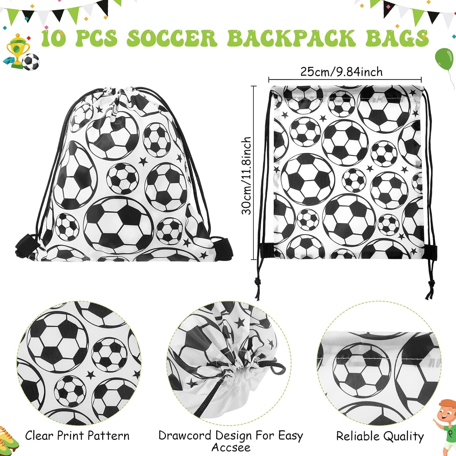 Equsion 50 Pcs Soccer Party Favors Soccer Goodie Bags Set Includes Drawstring Bags Bracelets Keychains Stickers Cards for Football Lover Fans Team Gifts