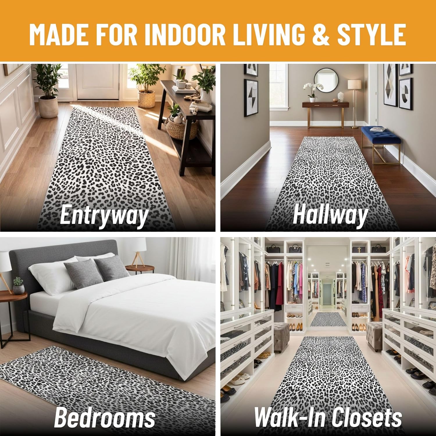 Ottomanson Mud Mat 2'7" x 4' Indoor Door Mat – Machine Washable Soft Non-Slip Rug, Quick Dry Low Pile Carpet for Kitchen, Bathroom & Entryway, Leopard Print Black & White