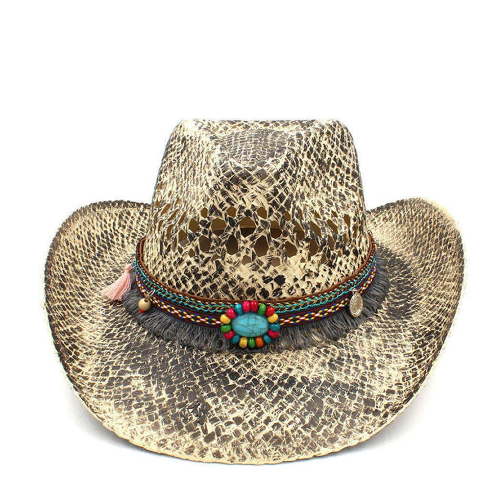 Ręcznie tkany słomkowy kapelusz kowbojski Fedora Trilby dla mężczyzn i kobiet styl zachodni z punkowym paskiem zespół tata Sombrero Jazz Cap rozmiar 56 58 cm