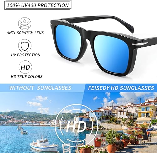 Vista 5 de FEISEDY Mujeres Hombres Retro Vintage Sqaure Classic 90s Gafas de sol Stlyish Conducción Pesca Simple 70s Eyewear B2891