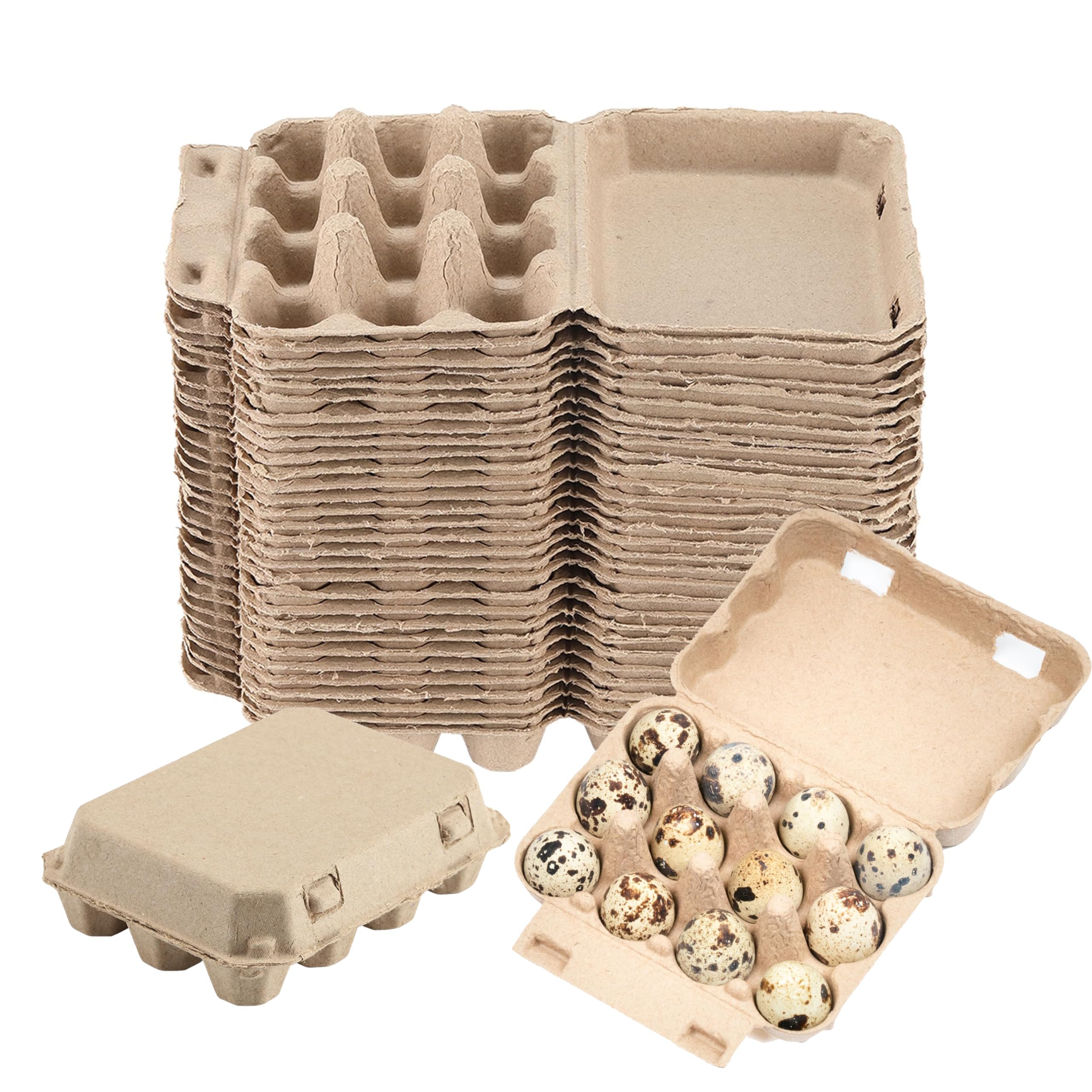 Loving Basso 30 Pcs Quail Egg Cartons Paper Pulp, A Dozen Blank Eggs Container Quail Egg Holder Container Reusable Egg Storage Tray for Home Kitchen Refrigerator Farmhouse (3 x 4 Square)