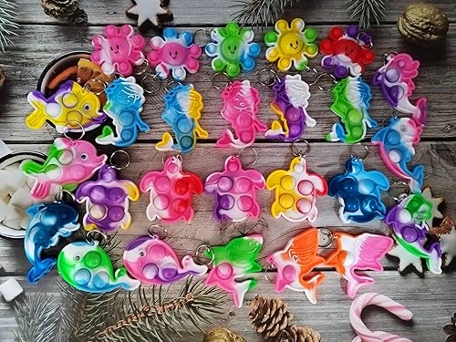 Miniatura 2 de Paquete de 26 llaveros de pulpo, peces de pulpo, delfines, tortugas, tiburones, ballenas, mini llavero Pop para fiestas de cumpleaños, suministros
