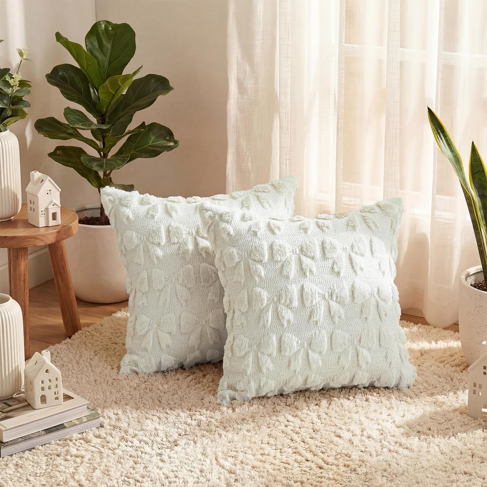 Poszewka na poduszkę, 2 sztuki Clean Girl Room Decor Poszewka na poduszkę 45x45, Estetyczne dekoracyjne poduszki do dekoracji pokoju w kremowej bieli