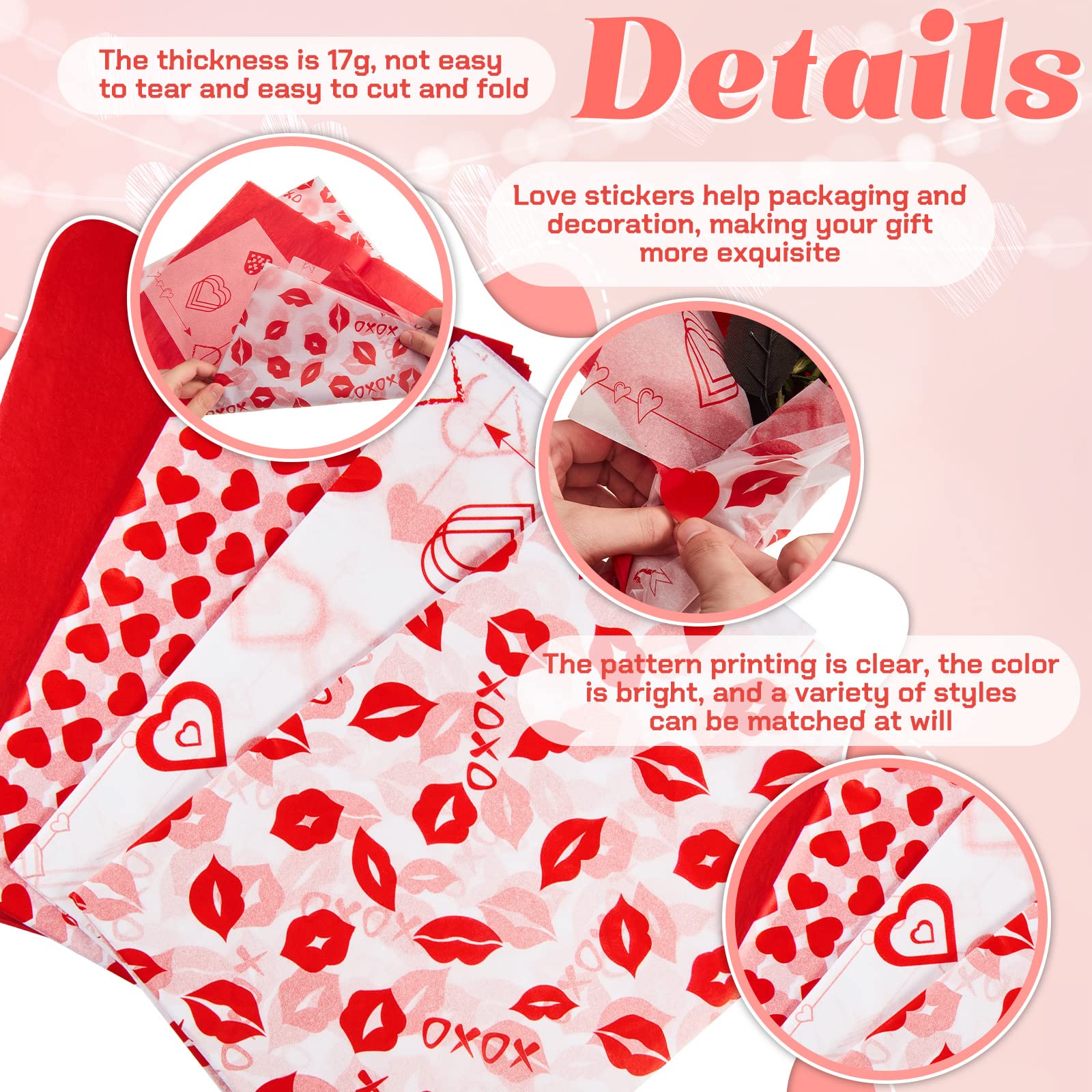 150 Blatt Valentinstag-Wachspapier – Rosa Mit Roten Herzen, öldicht | Ideal Für Lebensmittelverpackung, Geschenke, Party | 24,9 X 21,1 Cm