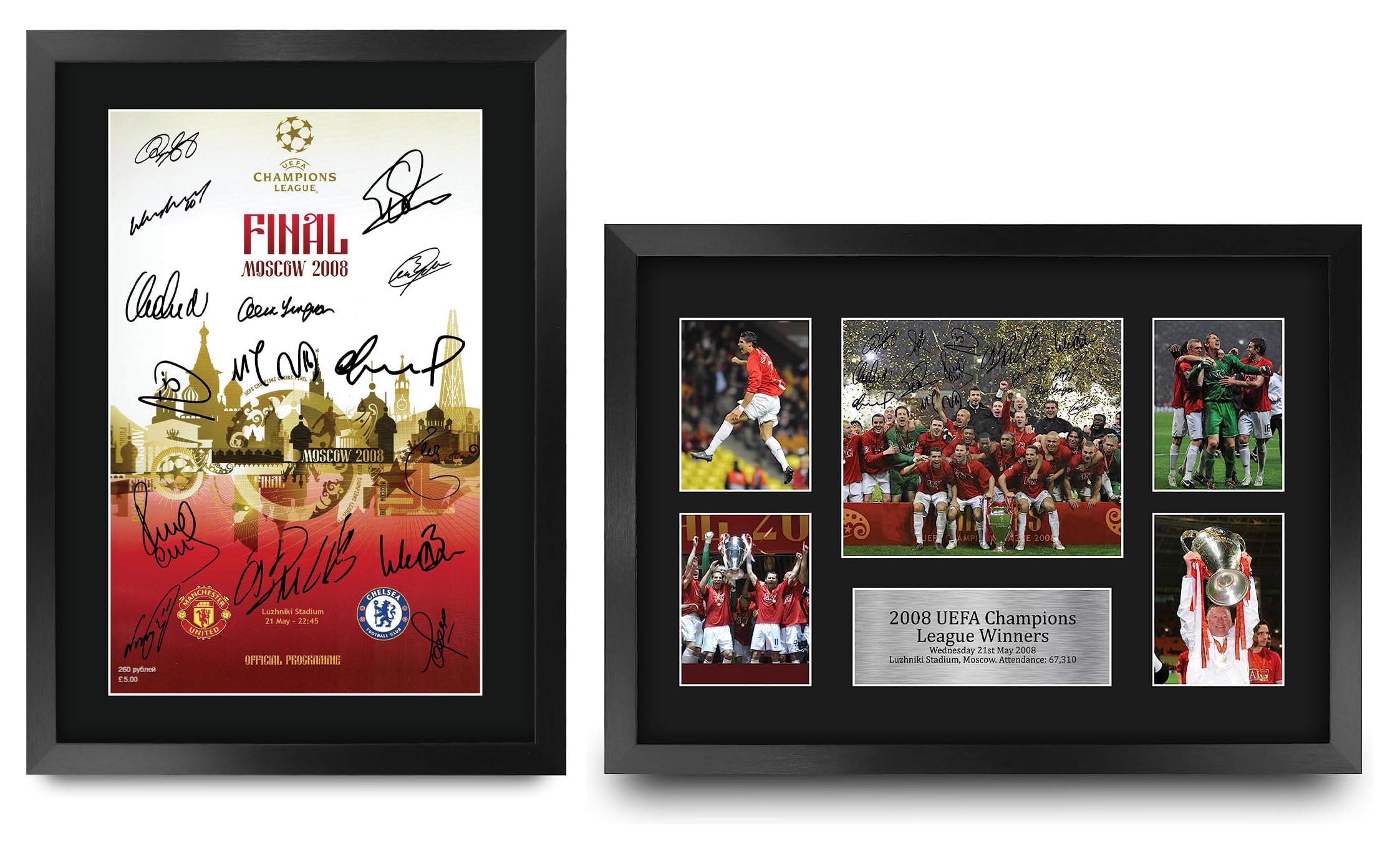HWC Trading FR A3 Man Utd 2008 Display & Programme Collection Printed Memorabilia Signed Autograph Photograph Display for Football Fans and Supporters - A3 Framed