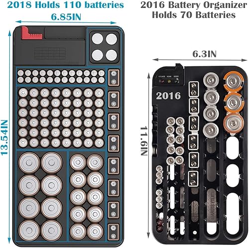 Miniatura 5 de Organizador de baterías con probador de batería para AAA AA C D 9V y caja de almacenamiento de baterías con botón con capacidad para 110 baterías,