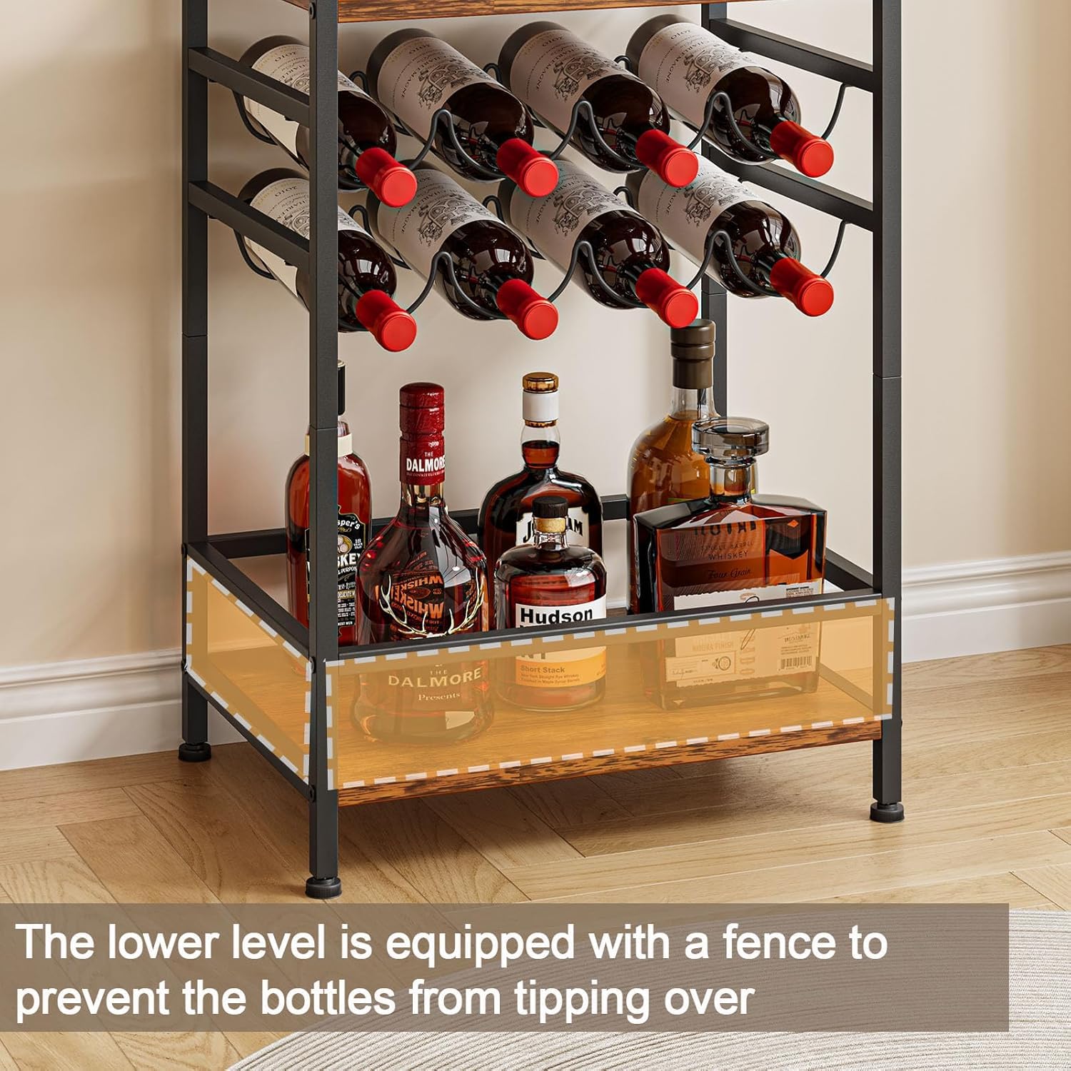 Dripex Étagère à vin à 4 étages - Petite étagère à Bouteilles pour 8 Bouteilles - Porte-Bouteilles autoportant avec Plateau de Table - pour Cave, Bar et Salle de Rangement -43 x 30 x 75 cm