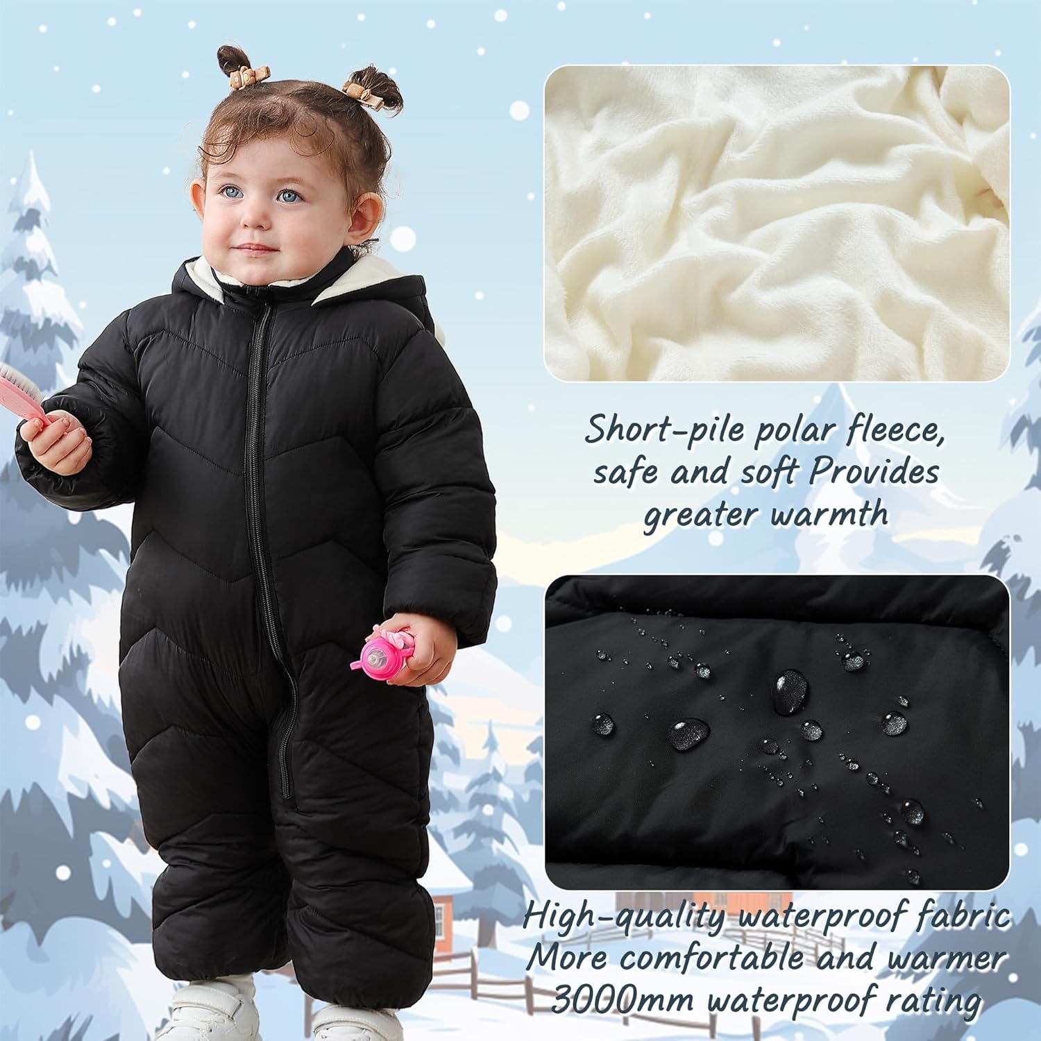 Funnycokid Baby Snowsuit Infant Winter Puffer Coat Newborn 3-24M Hooded Jumpsuit Bodysuits Kids Unisex Outdoor Clothes - Image 4