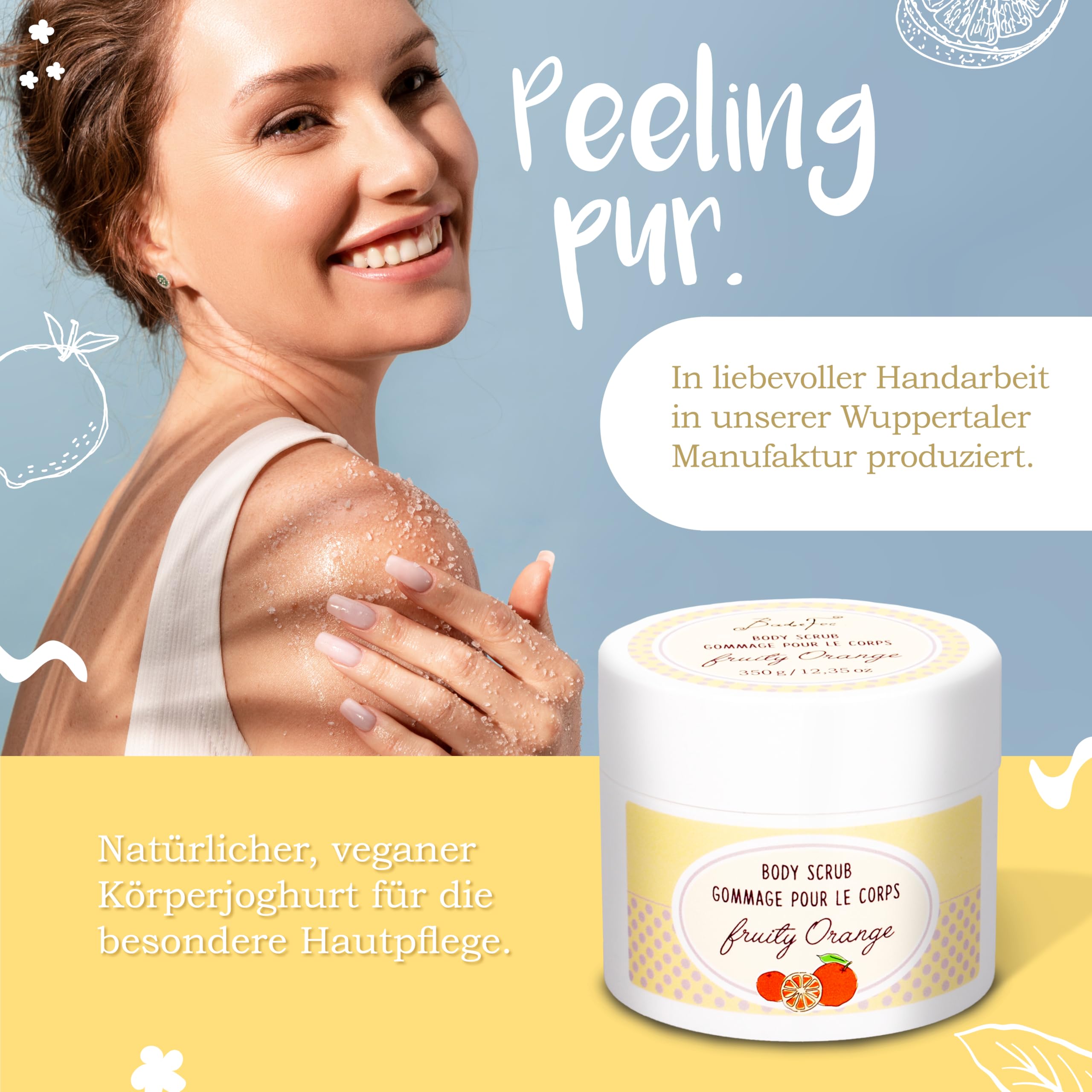 BadeFee, Fruity Orange Body Scrub 350 g, Body Scrub with Sea Salt, Almond Oil & Shea Butter - Image 2