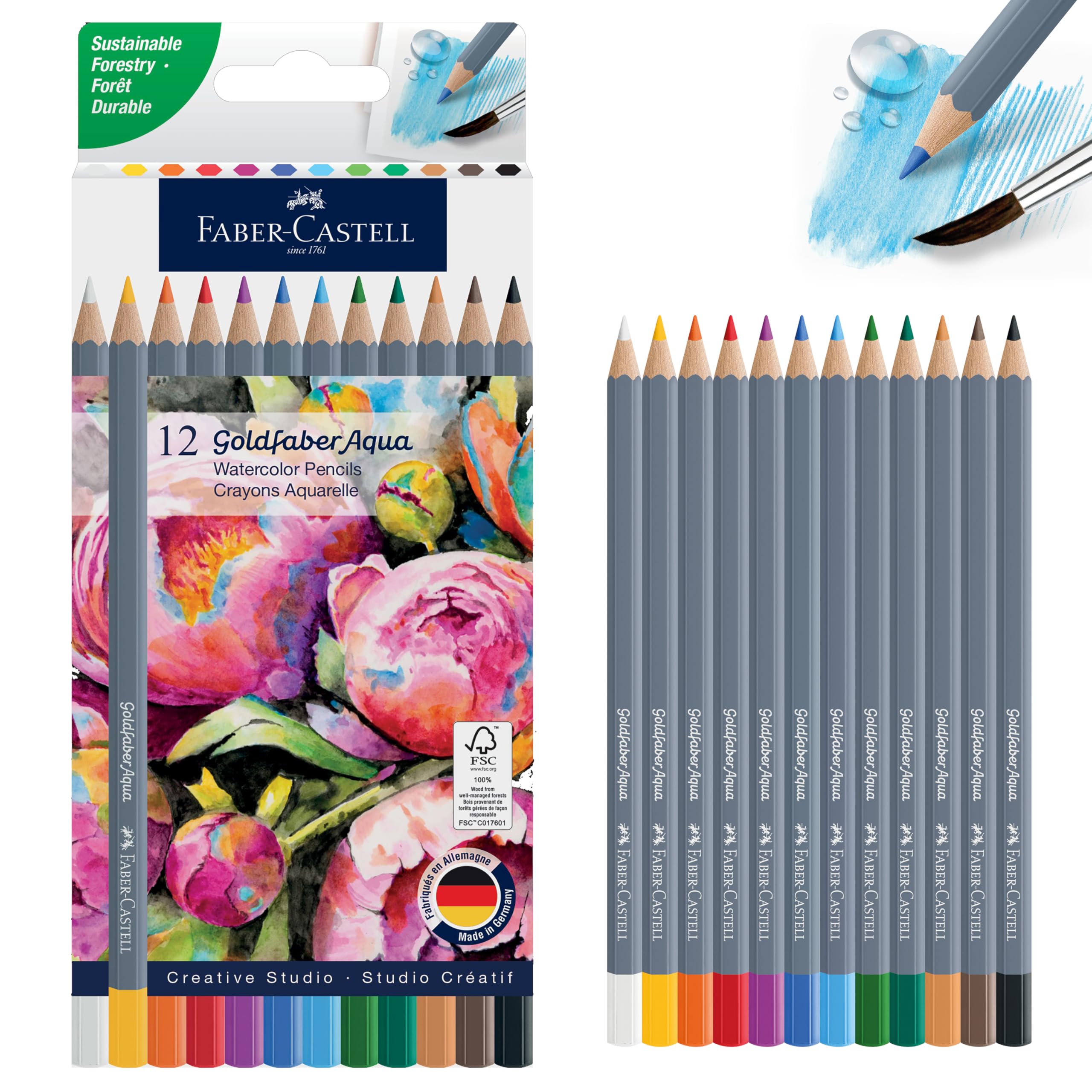 Goldfaber Aqua Watercolor Pencils: 12 Count, Pre-Sharpened Colored Pencil Set for Drawing…