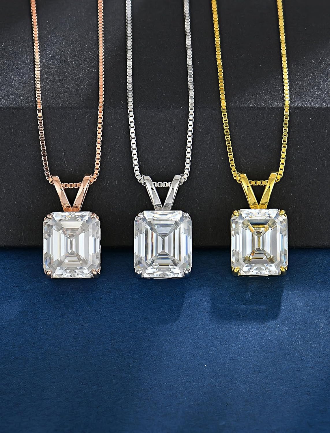 12ct Moissanite Necklace for Women,925 Sterling Silver Emerald Cut Pendant Gifts - Image 3