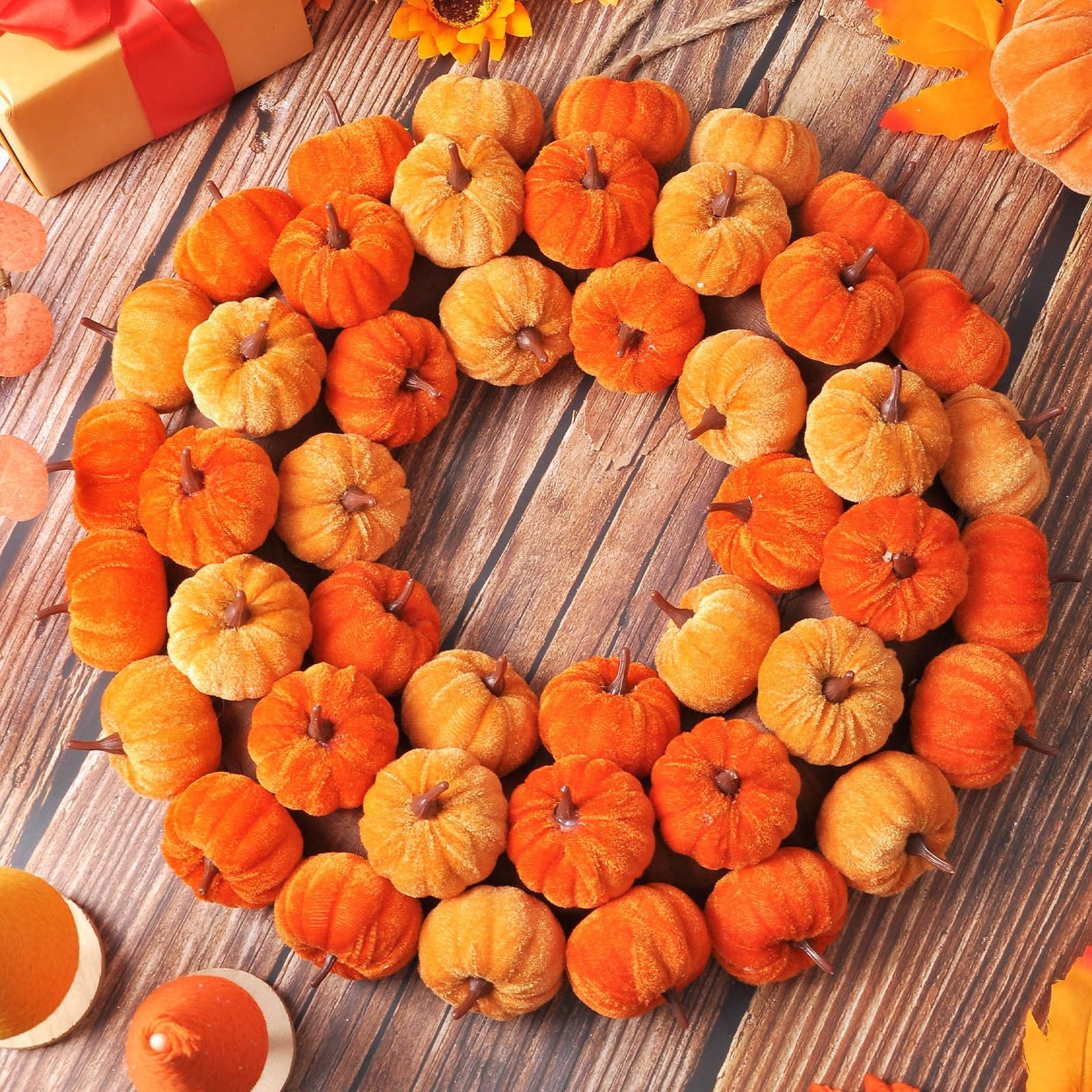 Corona Navideña de Calabaza con Cordón, Guirnalda Colgante Artificial de Otoño, para Decoración de Ventana, Festival, Fiesta, Acción de Gracias(40cm/15.7in)