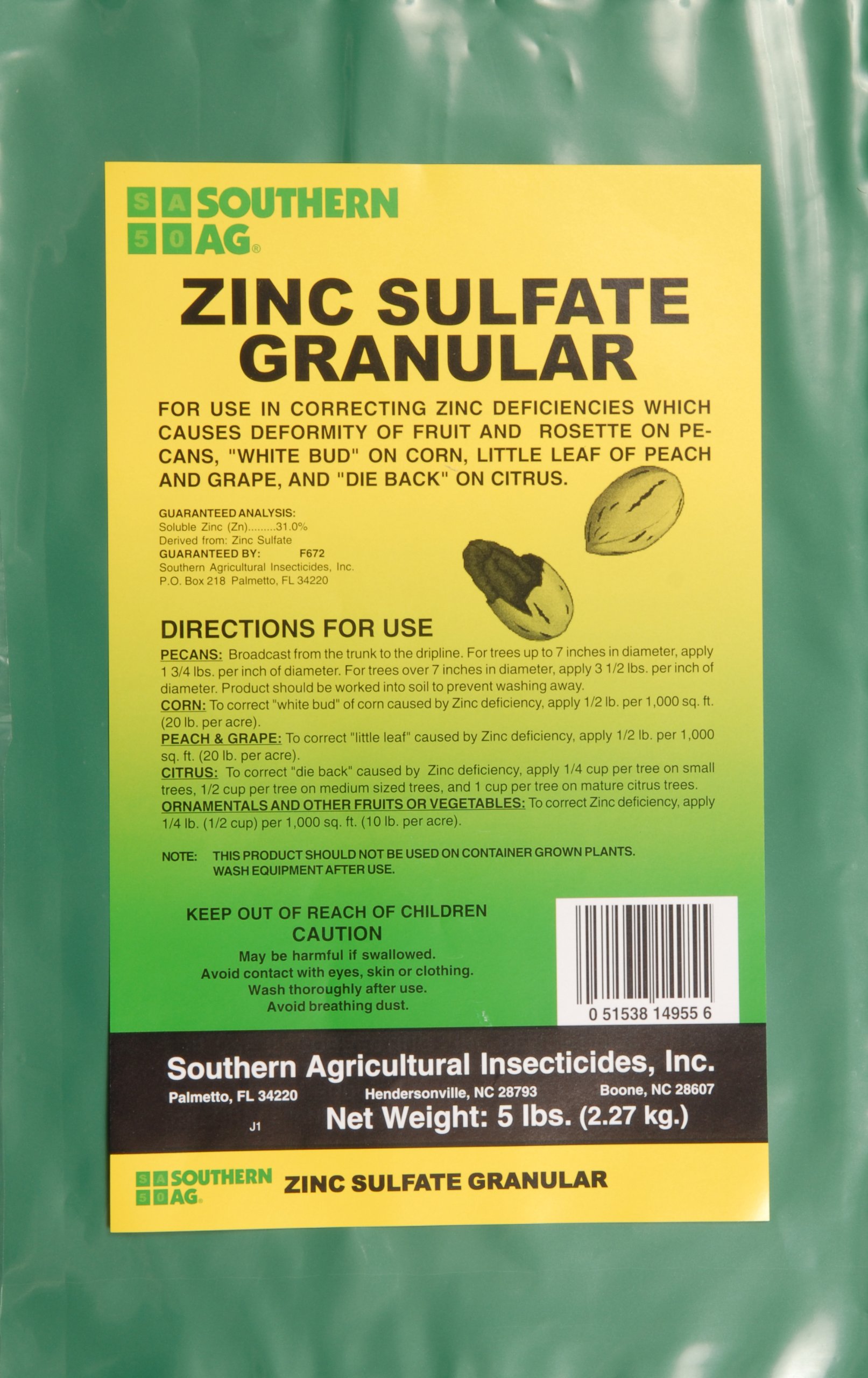 Southern Ag Zinc Sulfate Granular-5# Fertilizer, 80 Fl Oz