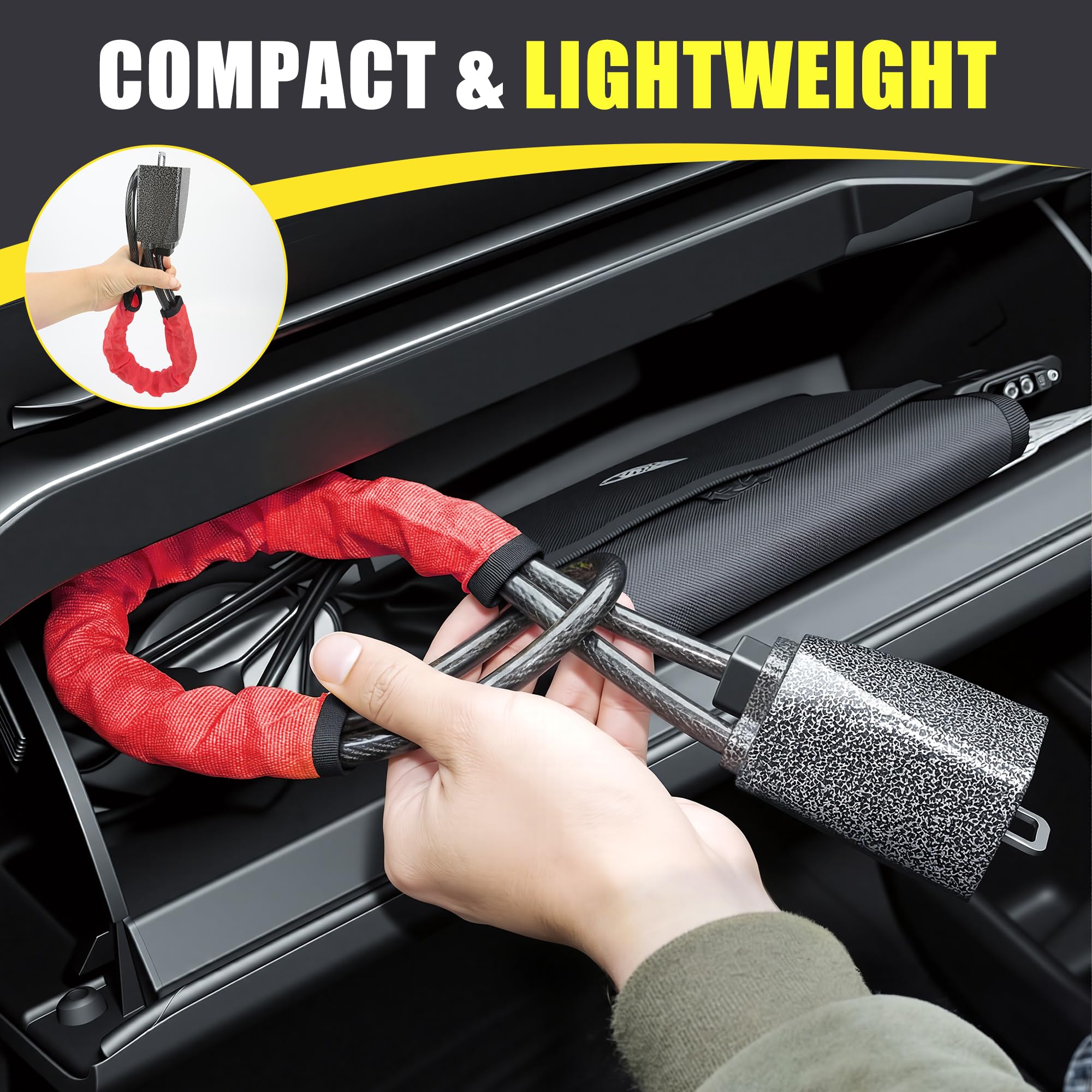 Steering Wheel Lock, Car Steering Wheel Locks, Car Seat Belt Lock with Metal Head, High Visibility Car Lock Anti-Theft Device for Car, SUV, Pickup, Van, RV, 3 Keys (Red) — view 7