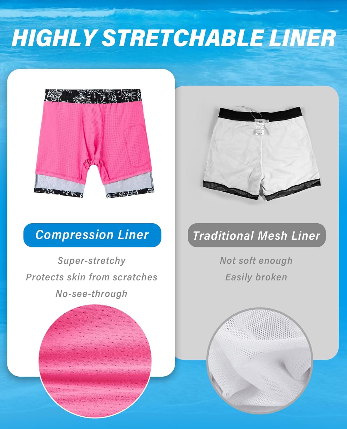 7inch Mens Swim Trunks with Compression Liner Mens Bathing Suit Zipper Pocket Quick Dry Stretch Palm Tree Leaf 2in1 - Image 5