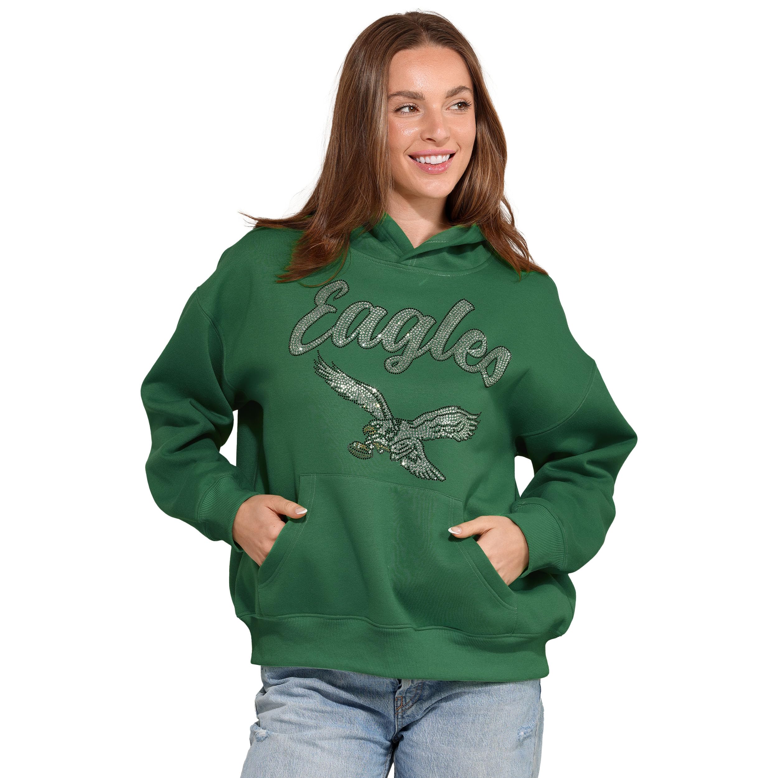 FOCO NFL womens Nfl Rhinestone Team Logo Oversized Oversized Hoodie Sweatshirt