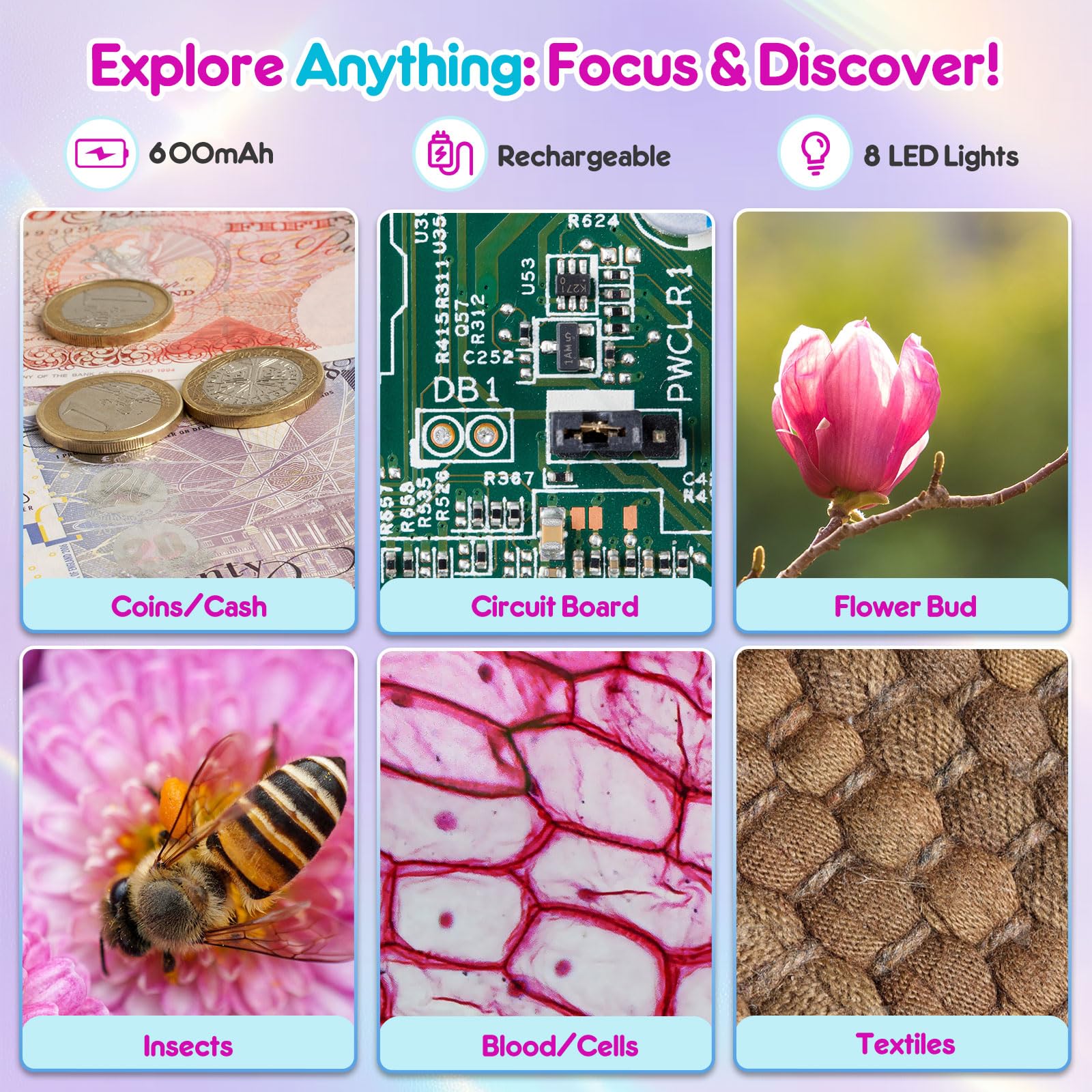 Microscope Numérique Portable HUTACT 500x - Écran IPS 2" LED