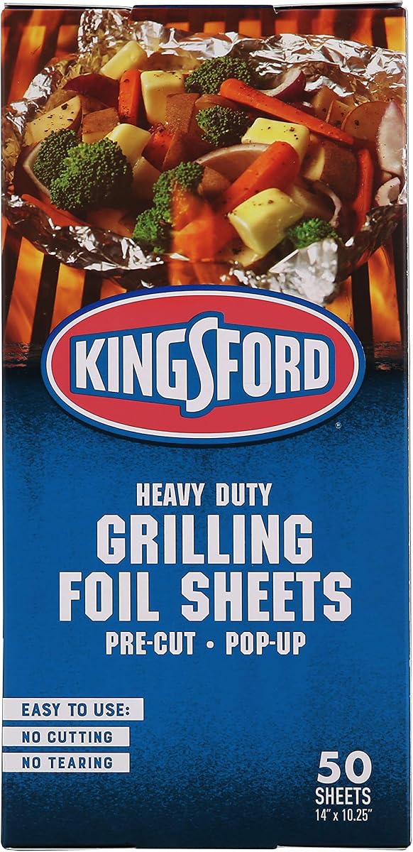 Heavy Duty Pop-Up Grilling Foil Sheets, 14 x 10.25 Inch, 50 Count | Pre-cut aluminum sheets, no cutting needed, for BBQ, smoking, roasting, baking, and food storage daily