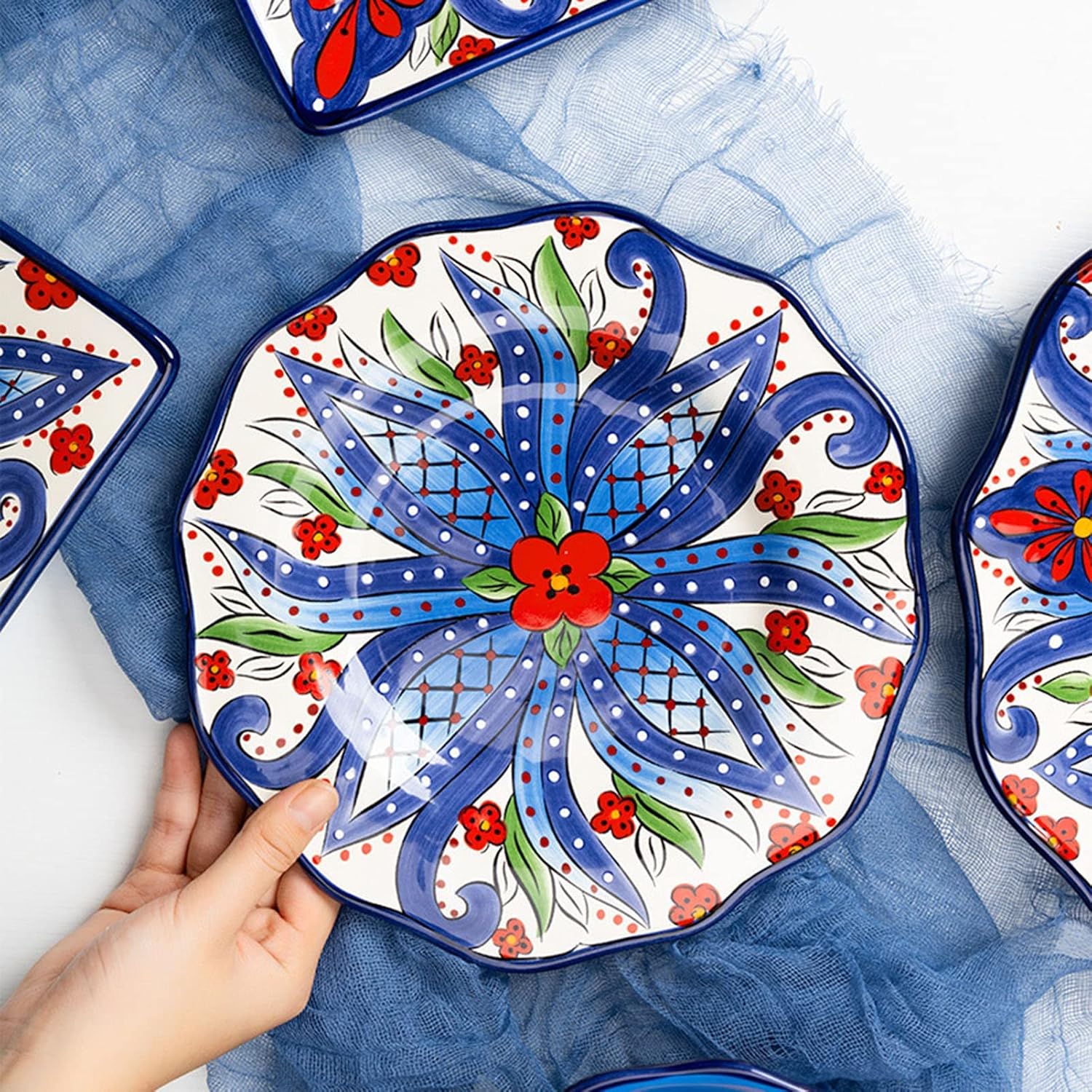Dinnerware16Pc 石器食器セット 北欧食器セット, 【ITKHFRUY】 手描き 